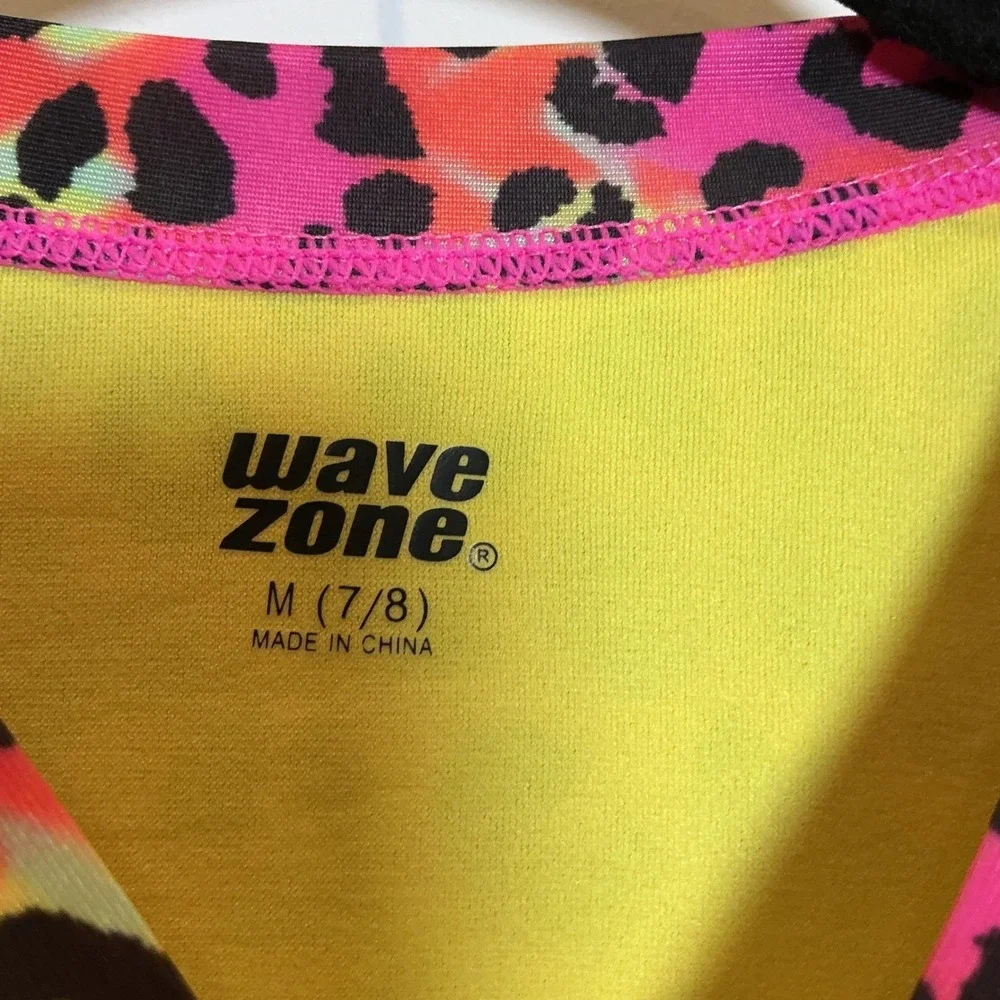 Wave Zone Girls Long Sleeve‎ Crop Top M 7/8 Neon Leopard Print